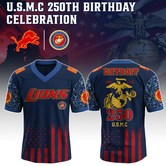 Detroit Lions x U.S.M.C – 250th Anniversary Tribute Jersey-V-neck Short Sleeve Jersey