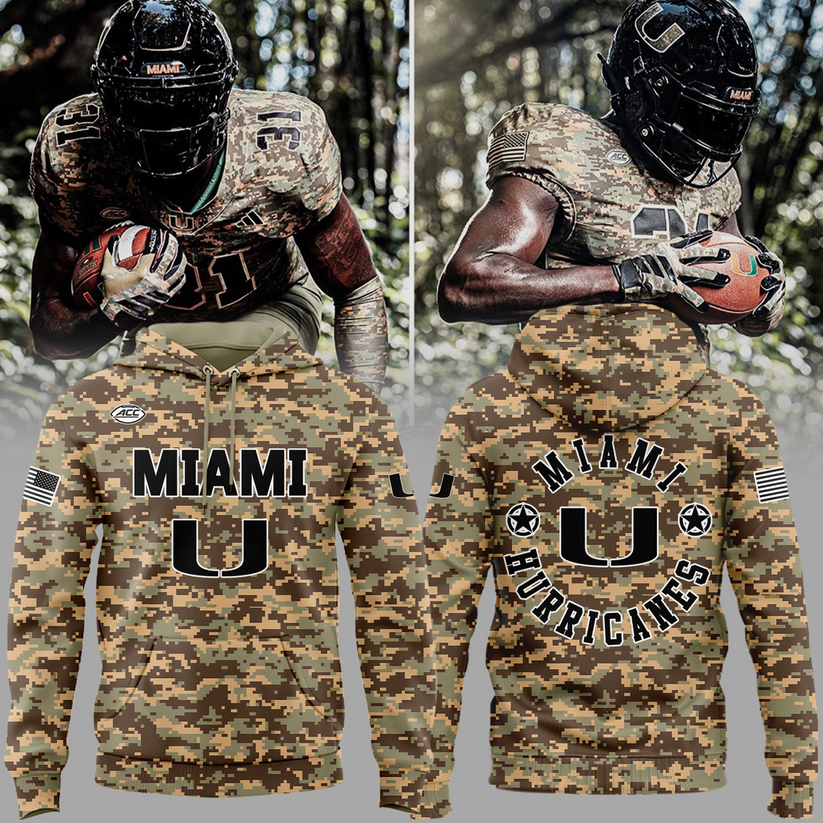 Miami Hurricanes Football Military Appreciation Limited Edition Camo Hoodie
