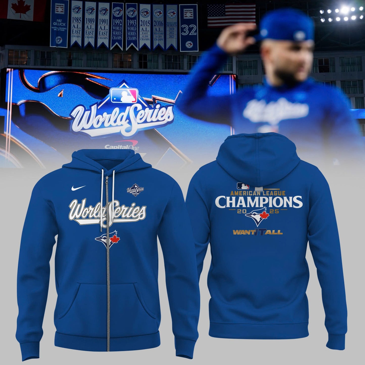 Toronto Blue Jays Royal 2025 World Series Collection Therma Fleece Zip Hoodie v1