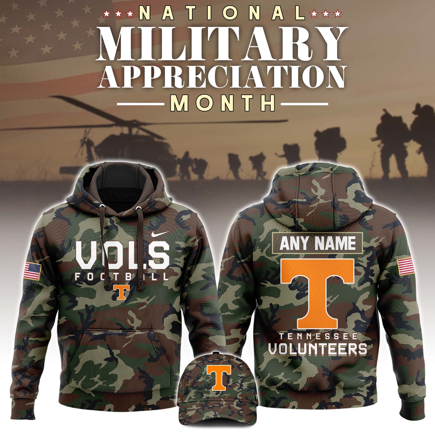 Tennessee Volunteers Military Appreciation Club Pullover Hoodie Camo