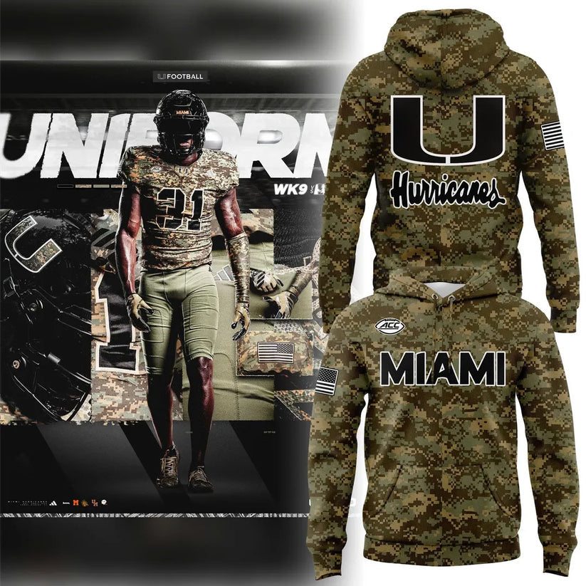Miami Hurricanes Football Military Appreciation Limited Edition Camo Hoodie