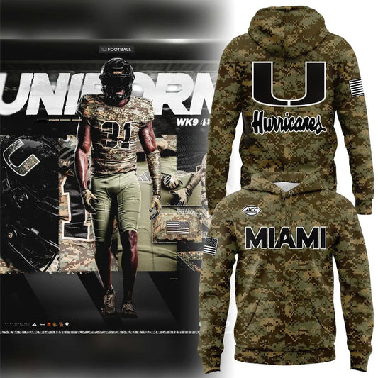 Miami Hurricanes Football Military Appreciation Limited Edition Camo Hoodie