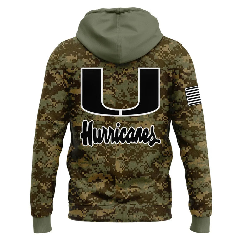 Miami Hurricanes Football Military Appreciation Limited Edition Camo Hoodie