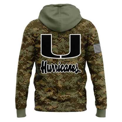 Miami Hurricanes Football Military Appreciation Limited Edition Camo Hoodie