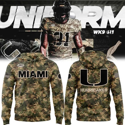 Miami Hurricanes Football Military Appreciation Limited Edition Camo Hoodie