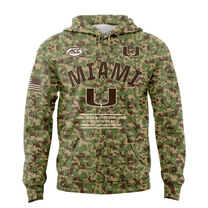 Miami Hurricanes Football Military Appreciation Limited Edition Camo Hoodie